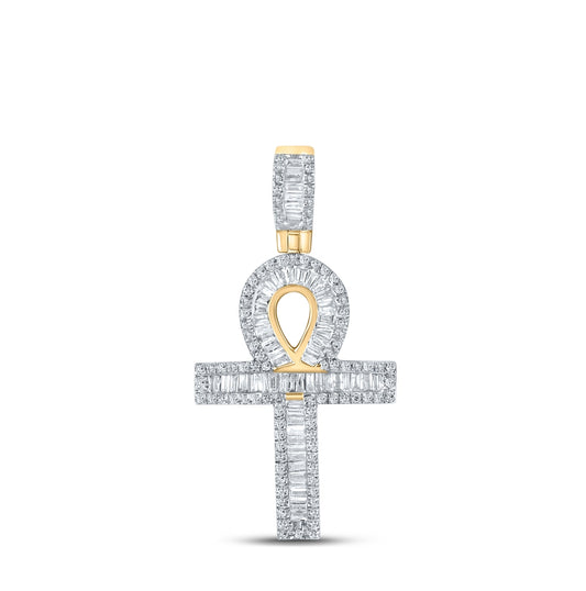 10K Yellow Gold Mens Baguette Diamond Ankh Charm Pendant 3/4 Cttw