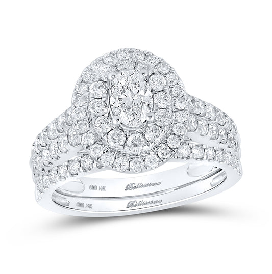 14K White Gold Oval Diamond Halo Bridal Wedding Ring Band Set 2 Cttw, Womens Size: 5-10