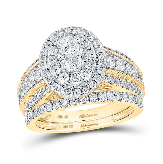14K Yellow Gold Oval Diamond Halo Bridal Wedding Ring Band Set 2 Cttw, Womens Size: 5-10