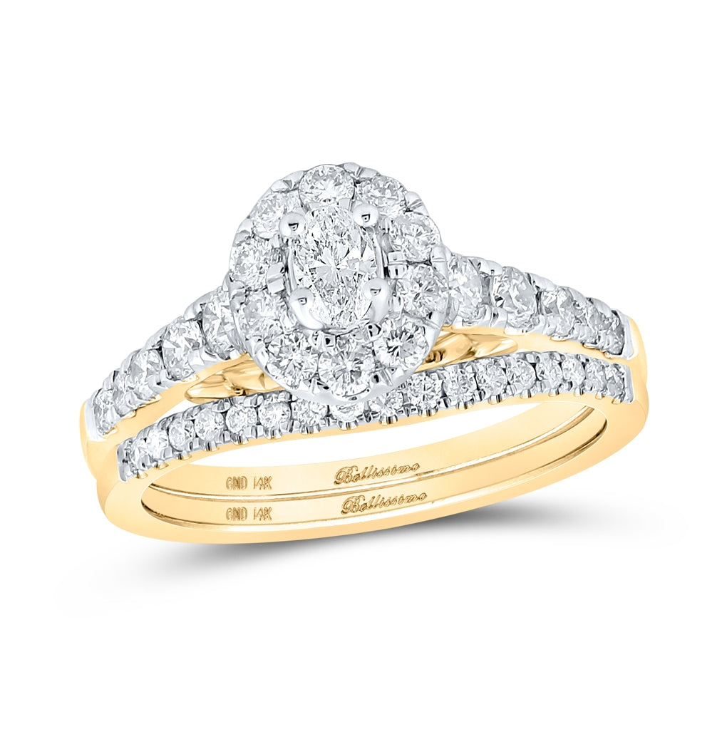 14K Yellow Gold Oval Diamond Halo Bridal Wedding Ring Band Set 1 Cttw, Womens Size: 5-10