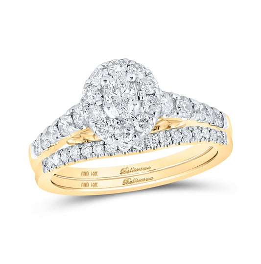 14K Yellow Gold Oval Diamond Halo Bridal Wedding Ring Band Set 1 Cttw, Womens Size: 5-10