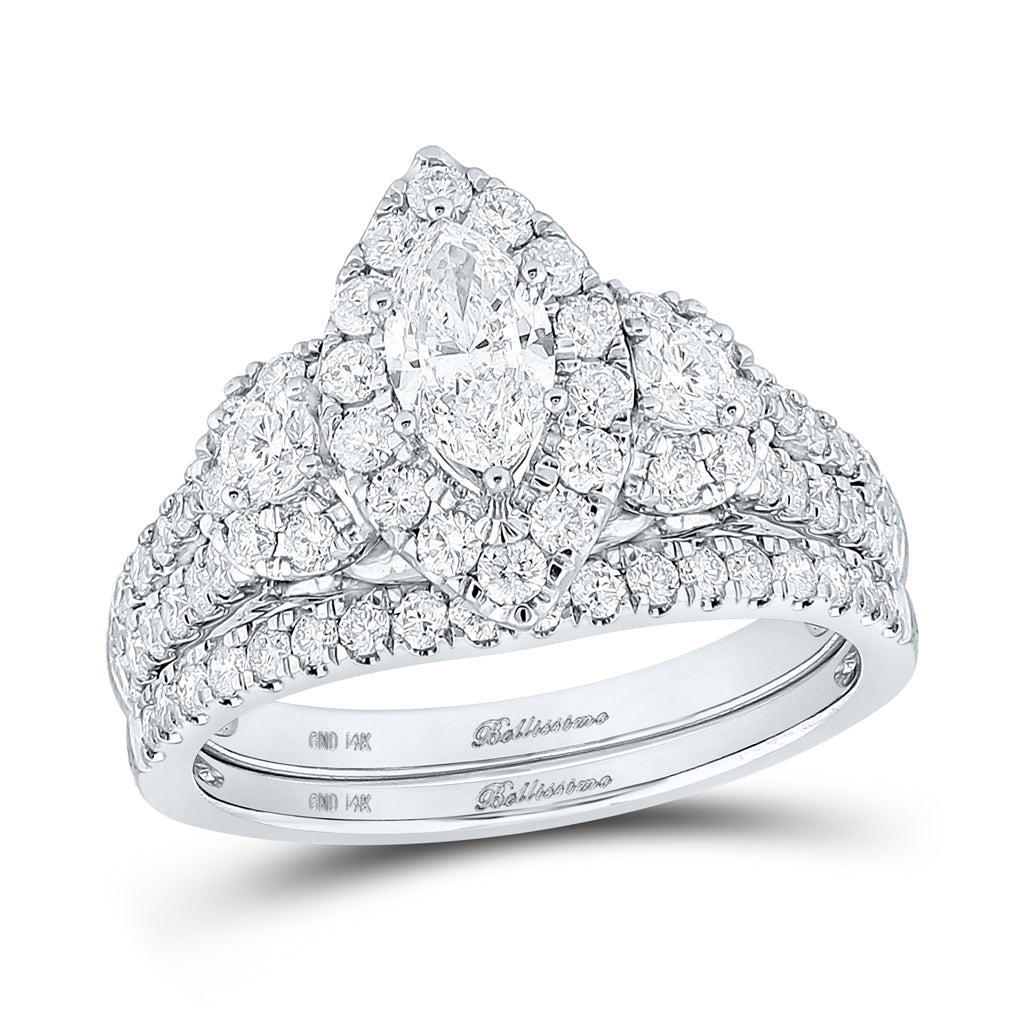14K White Gold Marquise Diamond Bridal Wedding Ring Band Set 1-1/2 Cttw, Womens Size: 5-10