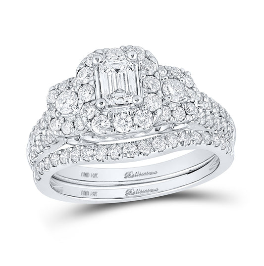 14K White Gold Emerald Diamond Bridal Wedding Ring Band Set 1-1/2ctw, Women's Size: 5-10