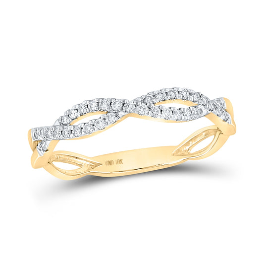 10K Yellow Gold Womens Round Diamond Twist Stackable Band Ring 1/6ctw, Womens Size: 5-10