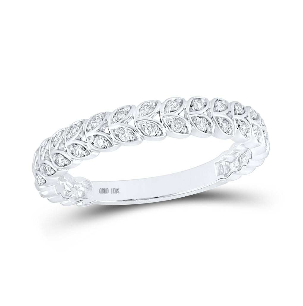 10K White Gold Womens Round Diamond Vine Leaf Stackable Band Ring 1/6 Cttw, Womens Size: 5-10
