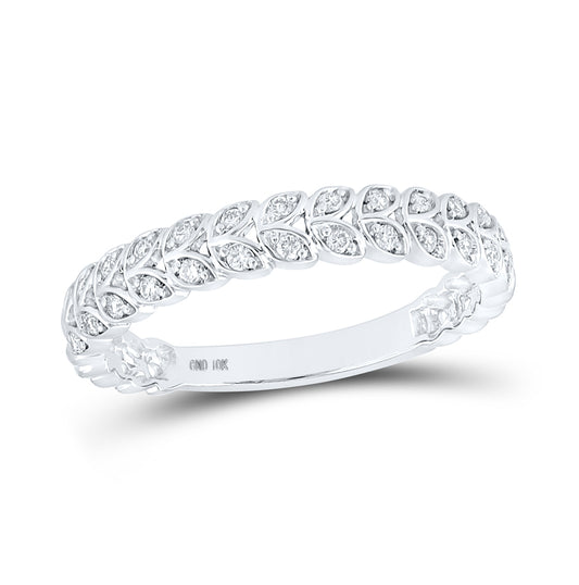 10K White Gold Womens Round Diamond Vine Leaf Stackable Band Ring 1/6 Cttw, Womens Size: 5-10