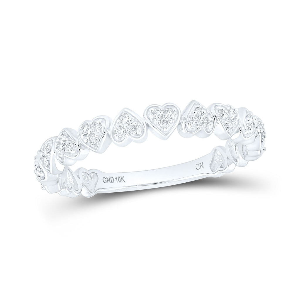 10K White Or Yellow Gold Womens Round Diamond Heart Stackable Band Ring , Womens Size: 5-10