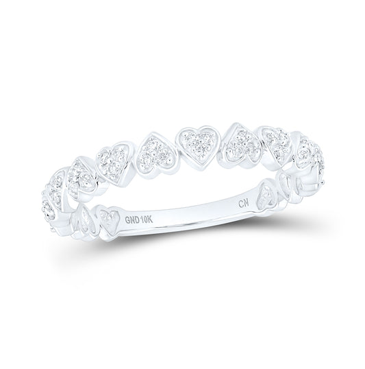 10K White Or Yellow Gold Womens Round Diamond Heart Stackable Band Ring , Womens Size: 5-10