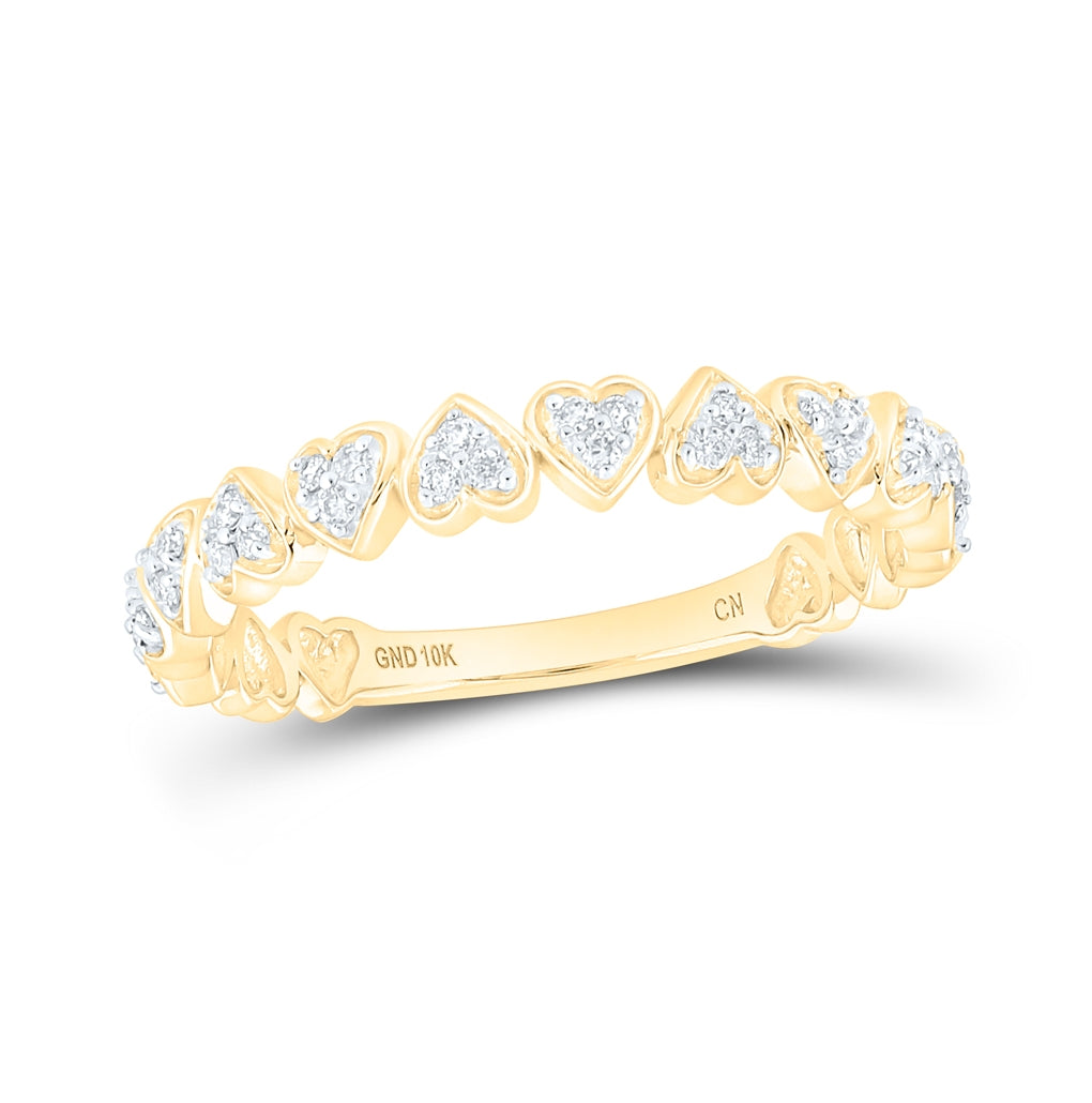 10K White Or Yellow Gold Womens Round Diamond Heart Stackable Band Ring , Womens Size: 5-10
