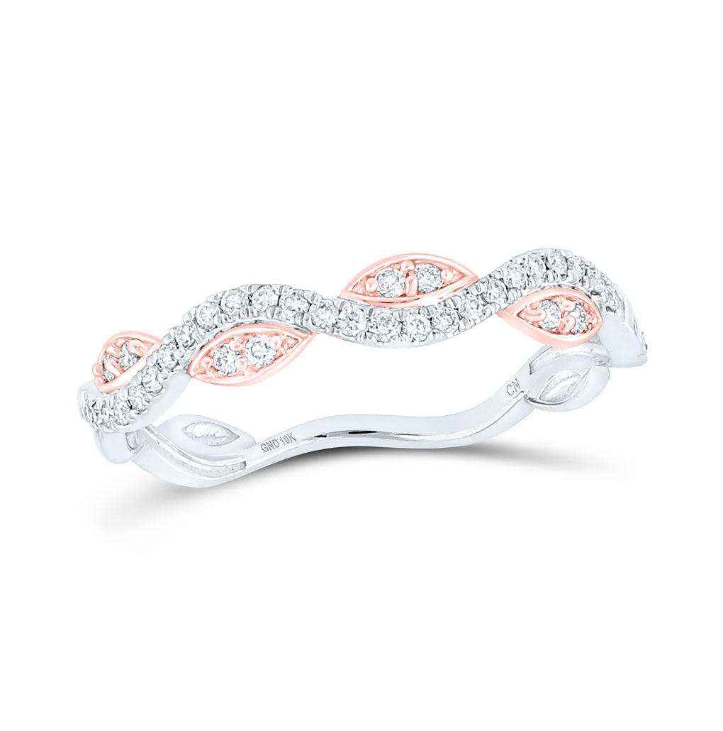 10K Two-tone Gold Womens Round Diamond Wavy Stackable Band Ring 1/6 Cttw, Womens Size: 5-10