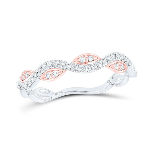 10K Two-tone Gold Womens Round Diamond Wavy Stackable Band Ring 1/6 Cttw, Womens Size: 5-10