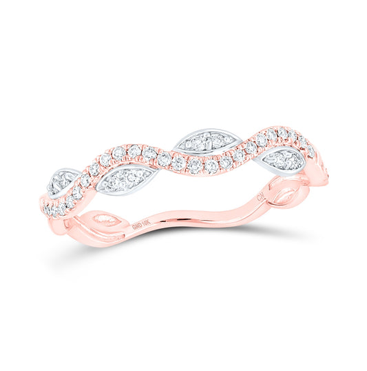 10K Two-tone Gold Womens Round Diamond Wavy Stackable Band Ring 1/6ctw, Women's Size: 5-10