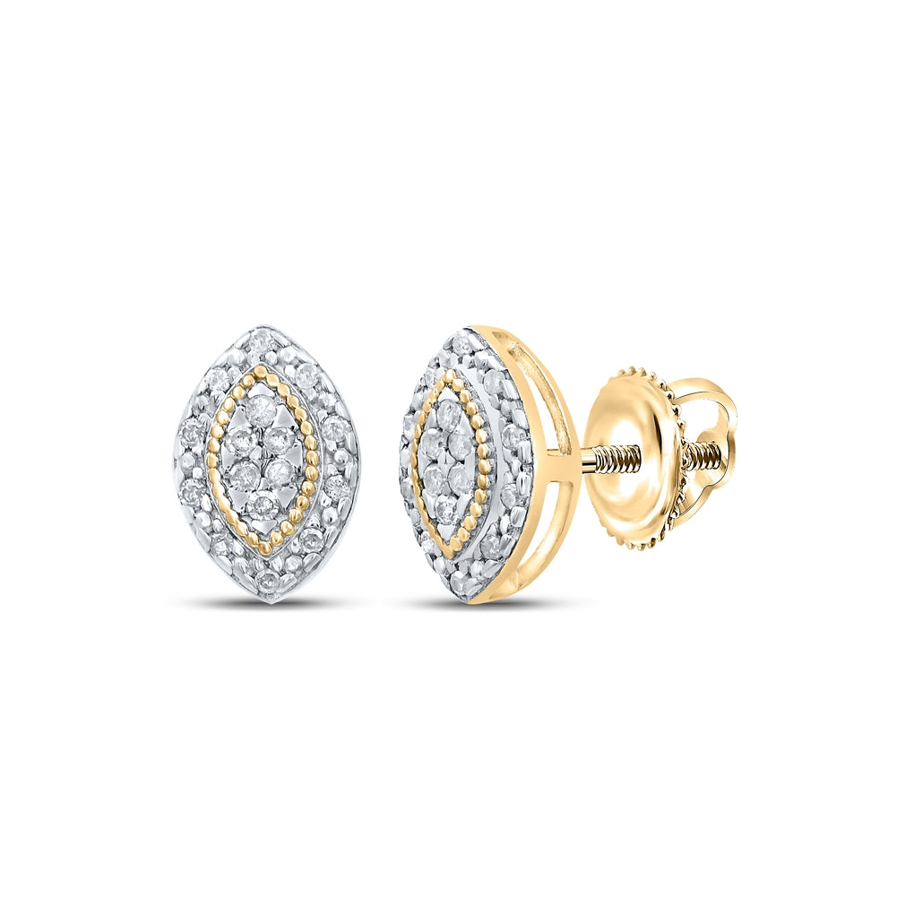 Sterling Silver Or Yellow-tone Sterling Silver Womens Round Diamond Oval Cluster Earrings