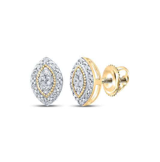 Sterling Silver Or Yellow-tone Sterling Silver Womens Round Diamond Oval Cluster Earrings