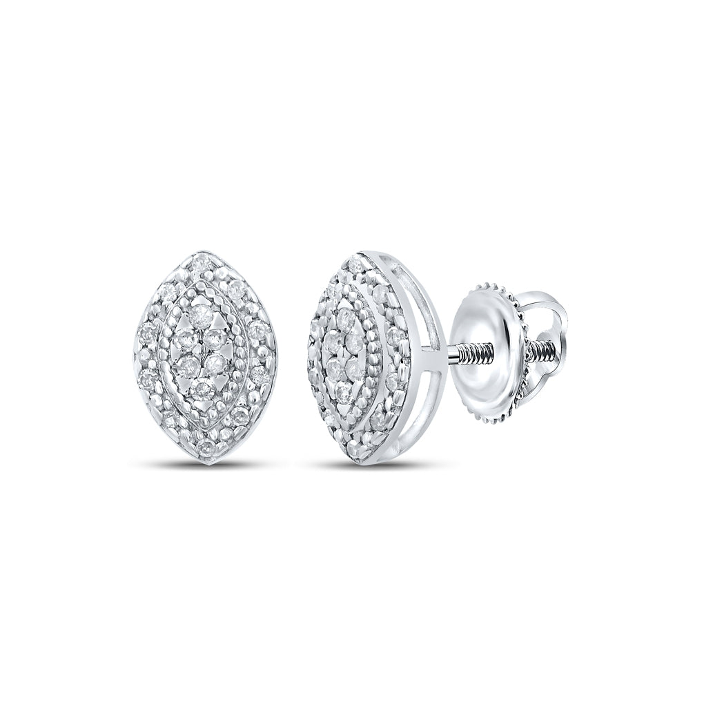 Sterling Silver Or Yellow-tone Sterling Silver Womens Round Diamond Oval Cluster Earrings