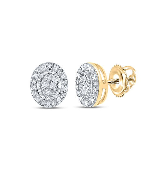 Sterling Silver Or Yellow-tone Sterling Silver Womens Round Diamond Oval Earrings