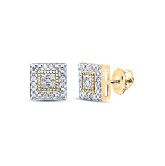 Sterling Silver Or Yellow-tone Sterling Silver Womens Round Diamond Square Earrings