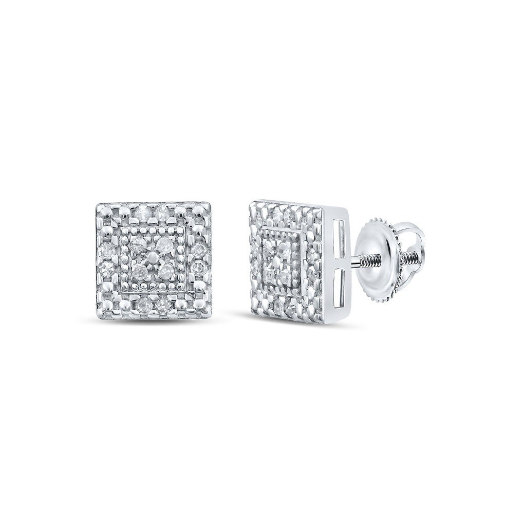 Sterling Silver Or Yellow-tone Sterling Silver Womens Round Diamond Square Earrings