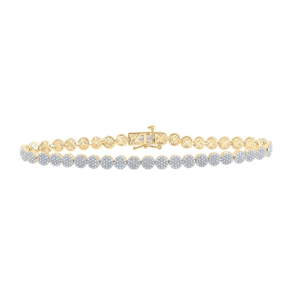10K Yellow Gold Mens Round Diamond Circle Link Bracelet 3 Cttw