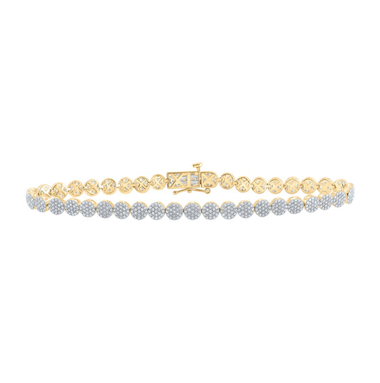 10K Yellow Gold Mens Round Diamond Circle Link Bracelet 3 Cttw