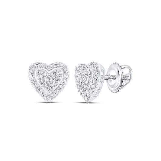Sterling Silver Womens Round Diamond Heart Earrings 1/4ctw, Length: 0.3 Inch Width: 0.24 Inch