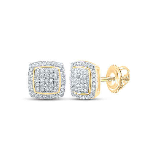 Sterling Silver Or Yellow-tone Sterling Silver Womens Round Diamond Square Earrings