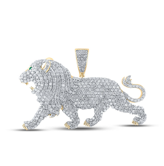 10K Yellow Gold Mens Round Diamond Lion Animal Charm Pendant 5-1/2 Cttw, Length: 1.5 In, Width: 2.32 In