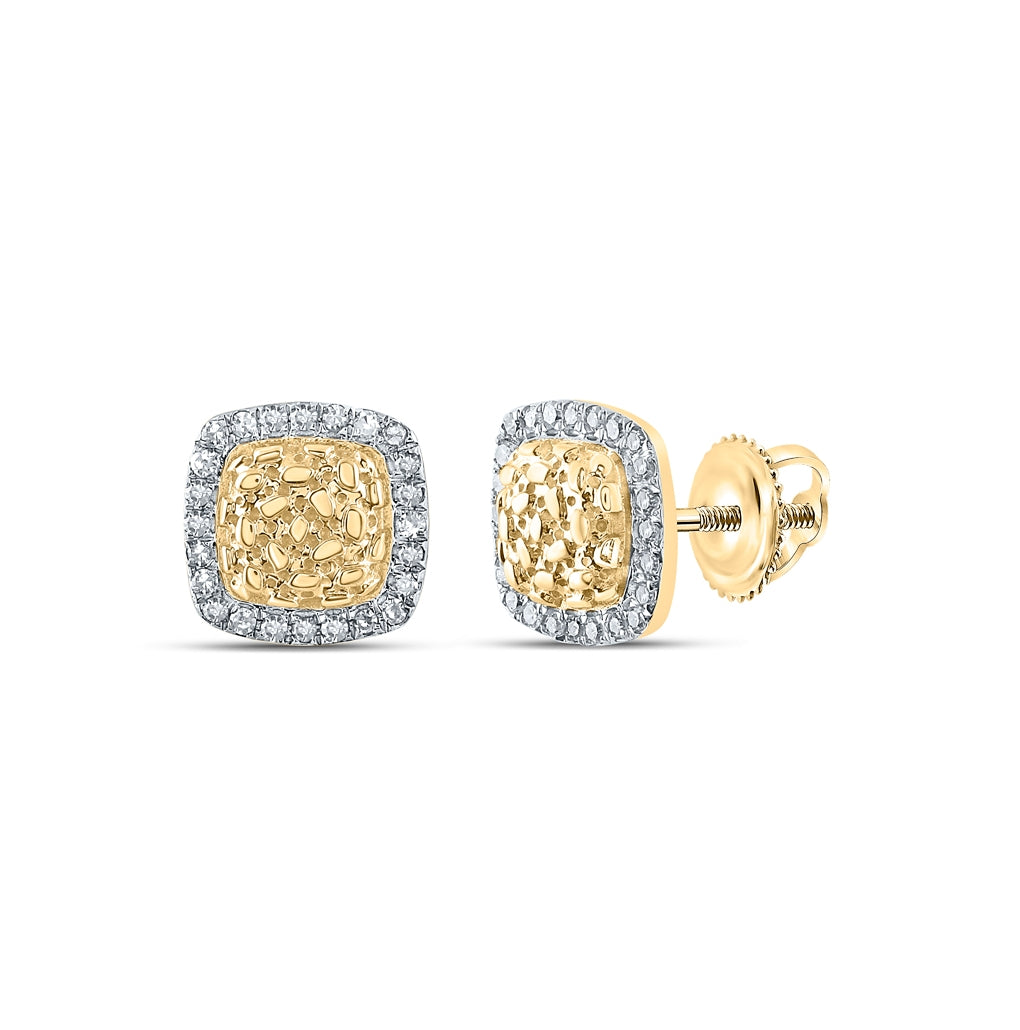10K Yellow Gold Womens Round Diamond Nugget Square Earrings 1/8 Cttw, Length: 0.31 In, Width: 0.31 In