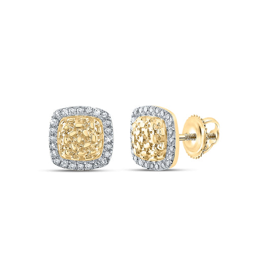 10K Yellow Gold Womens Round Diamond Nugget Square Earrings 1/8 Cttw, Length: 0.31 In, Width: 0.31 In