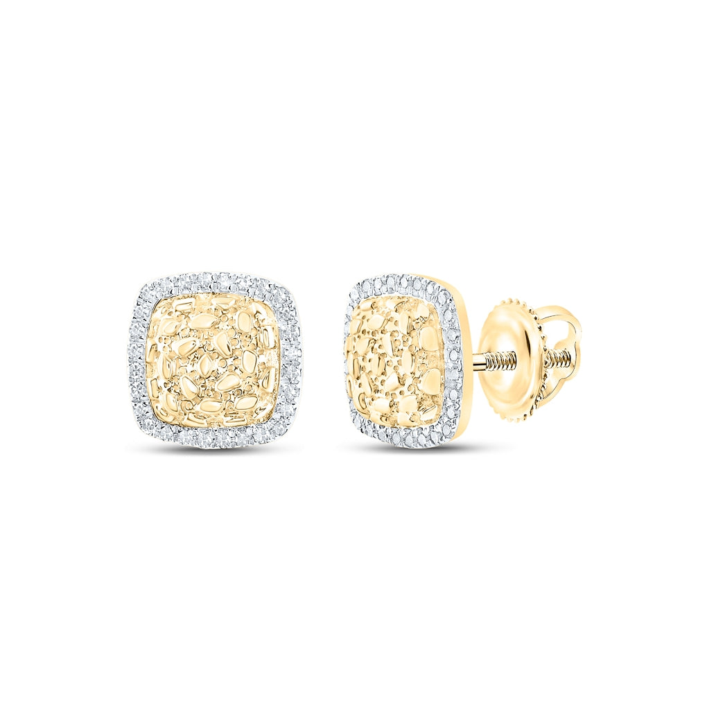 10K Yellow Gold Womens Round Diamond Nugget Square Earrings 1/6 Cttw, Length: 0.4 In, Width: 0.4 In