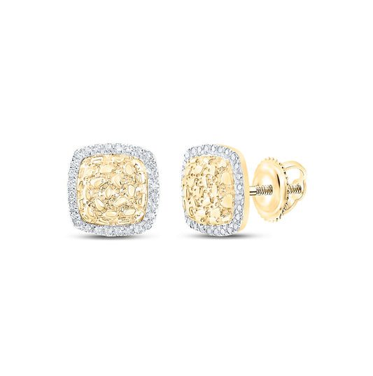10K Yellow Gold Womens Round Diamond Nugget Square Earrings 1/6 Cttw, Length: 0.4 In, Width: 0.4 In