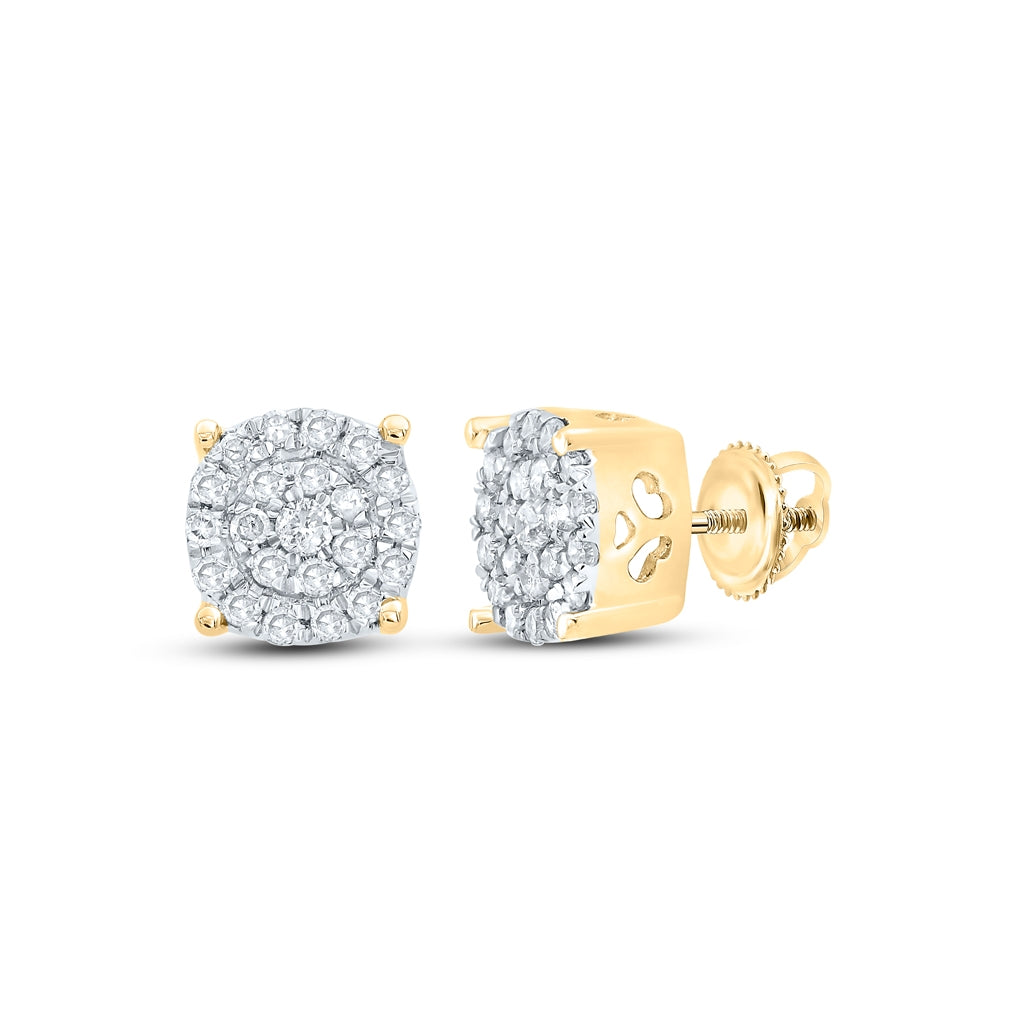 10K Yellow Gold Womens Round Diamond Cluster Earrings 1/8ctw