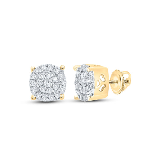 10K Yellow Gold Womens Round Diamond Cluster Earrings 1/8ctw