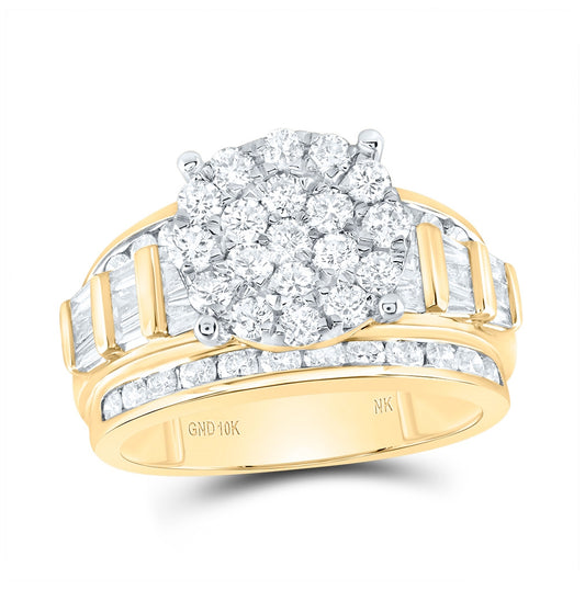 10K Yellow Gold Round Dia. Cluster Wedding Engagement Ring 2ctw, Women's Size: 5-10
