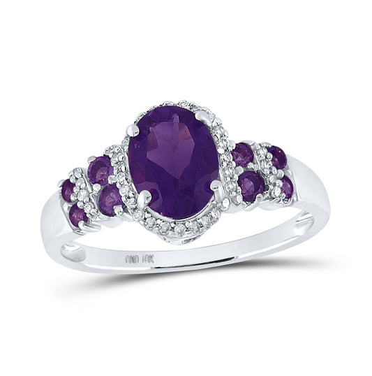 10K White Gold Womens Oval Synthetic Amethyst Solitaire Ring 1-3/8 Cttw, Womens Size: 5-10