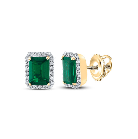 10K Yellow Gold Womens Synthetic Emerald Diamond Stud Earrings 2 Cttw
