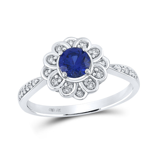 10K White Gold Womens Round Synthetic Blue Sapphire Fashion Ring 7/8 Cttw, Womens Size: 5-10