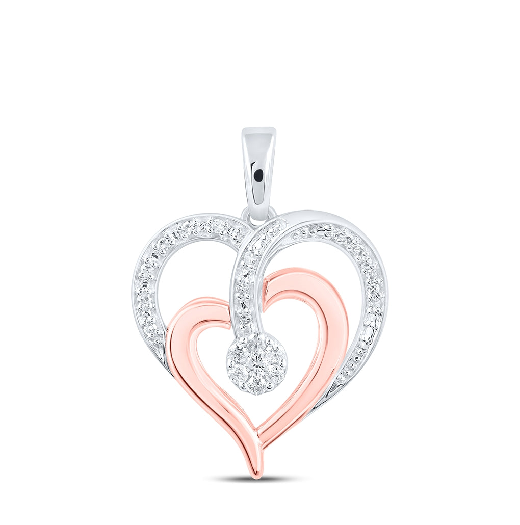 10K Two-tone Gold Womens Round Diamond Heart Pendant 1/8 Cttw
