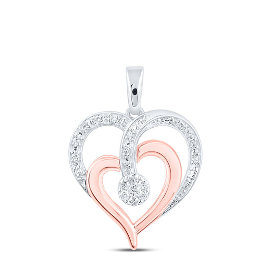 10K Two-tone Gold Womens Round Diamond Heart Pendant 1/8 Cttw
