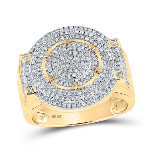 10K Yellow Gold Mens Round Diamond Circle Ring 3/4 Cttw, Mens Size: 7-13