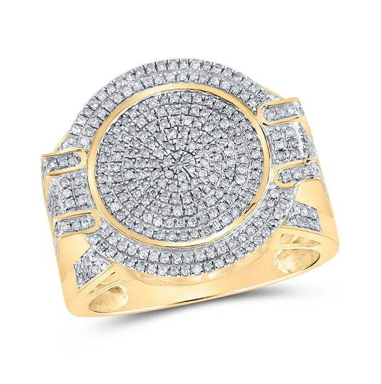 10K Yellow Gold Mens Round Diamond Circle Ring 7/8 Cttw, Mens Size: 7-13