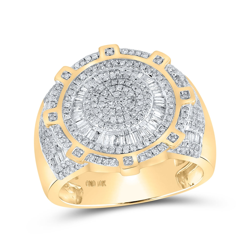 10K Yellow Gold Mens Baguette Diamond Circle Ring 1 Cttw, Mens Size: 7-13