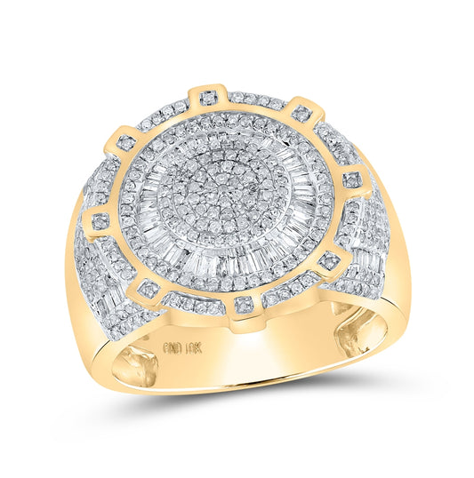 10K Yellow Gold Mens Baguette Diamond Circle Ring 1 Cttw, Mens Size: 7-13