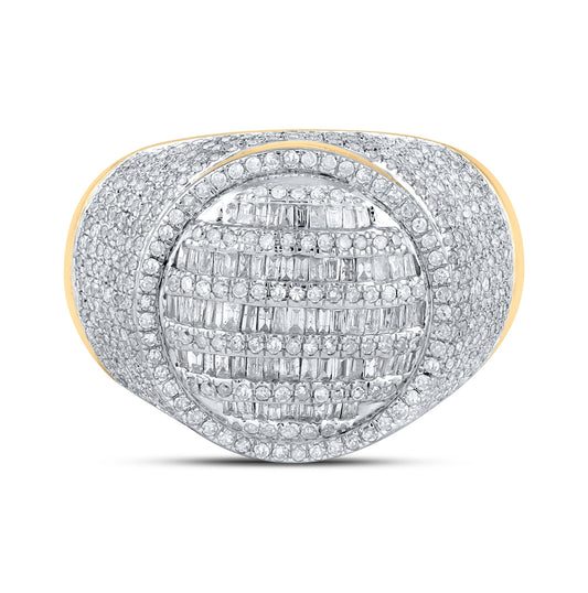 10K Yellow Gold Mens Baguette Diamond Circle Ring 1-5/8 Cttw, Mens Size: 7-13
