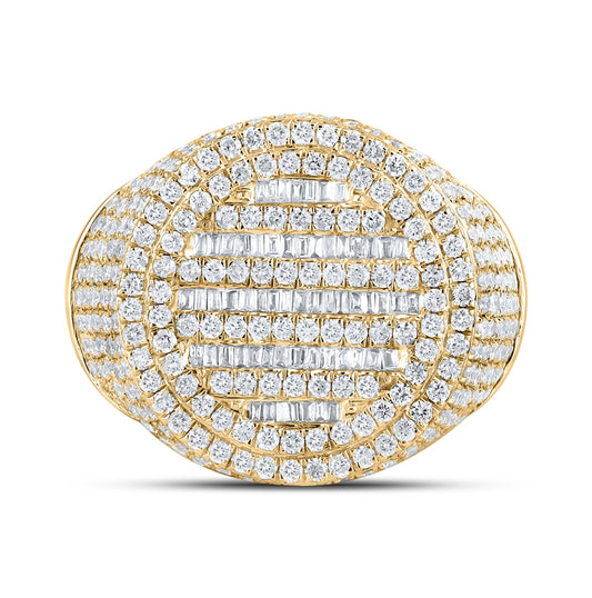 10K Yellow Gold Mens Baguette Diamond Circle Ring 3-3/8 Cttw, Mens Size: 7-13