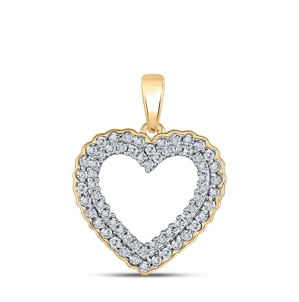 10K Yellow Gold Women's Round Diamond Heart Pendant 1/3ctw