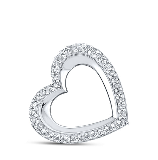 Sterling Silver Womens Round Diamond Heart Pendant 1/8 Cttw