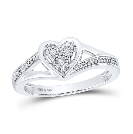Sterling Silver Womens Round Diamond Heart Ring 1/20ctw, Women's Size: 5-10