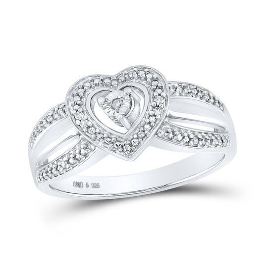 Sterling Silver Womens Round Diamond Heart Ring .03 Cttw, Womens Size: 5-10