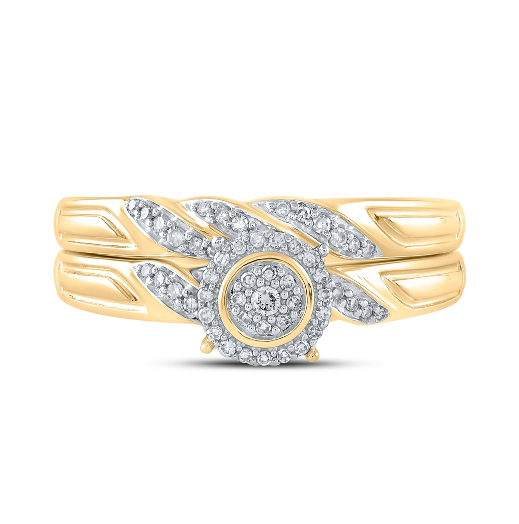 10K White Or Yellow Gold Round Diamond Halo Bridal Wedding Ring Band Set , Womens Size: 5-10